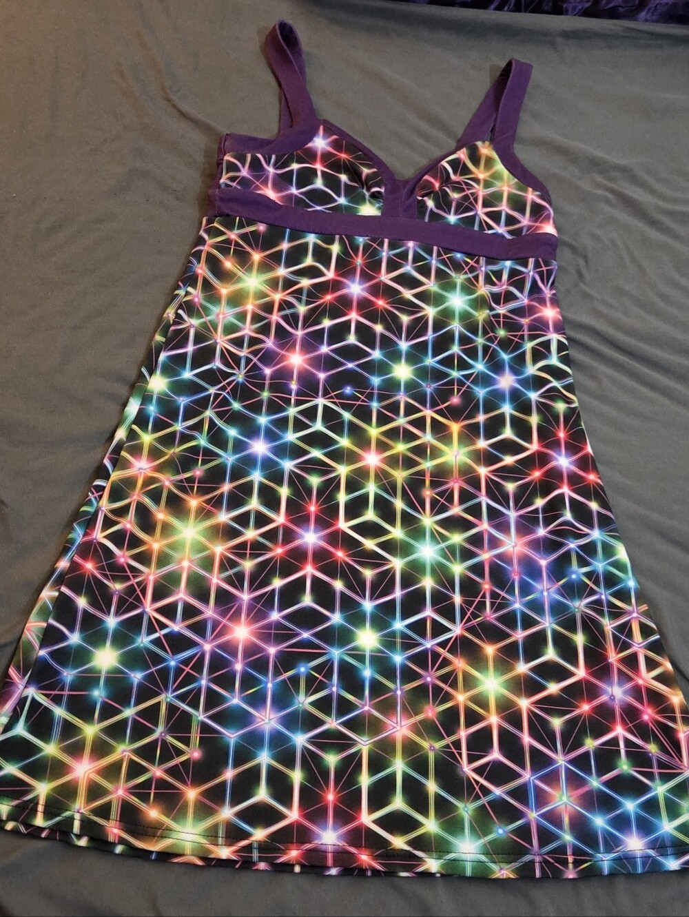 Purple-Accent Multicolor Geometric Night Dress